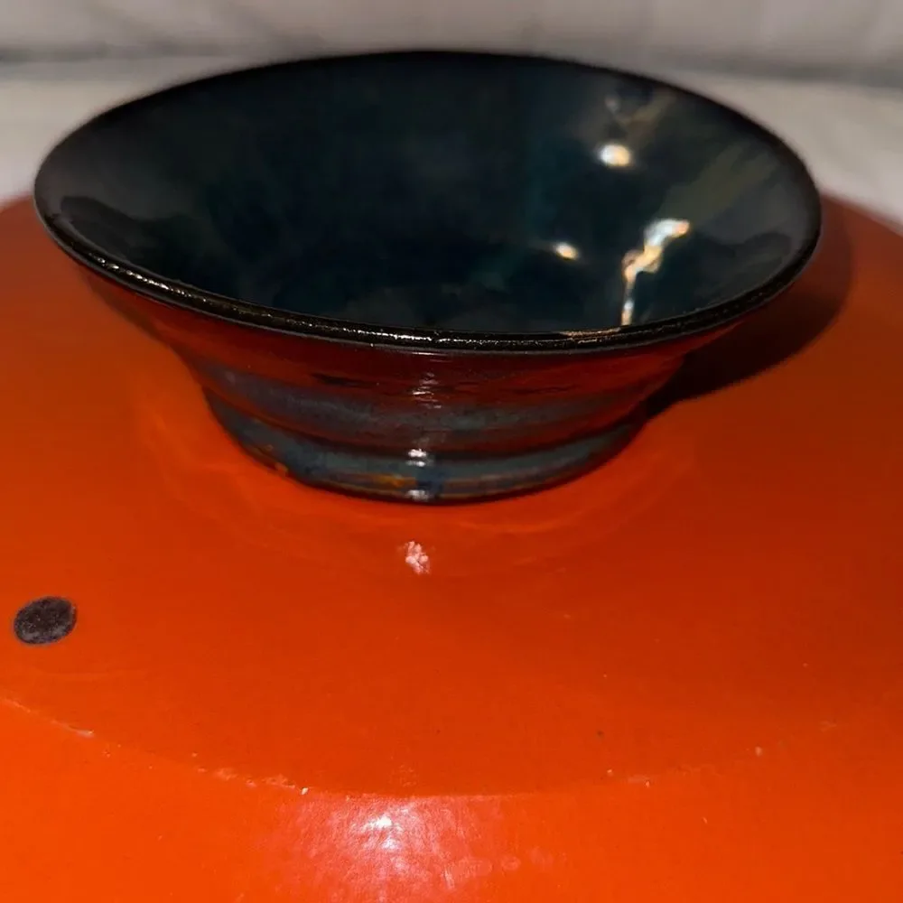 Handmade Clay Pot Trinket Dish Rust Teal Blue Green